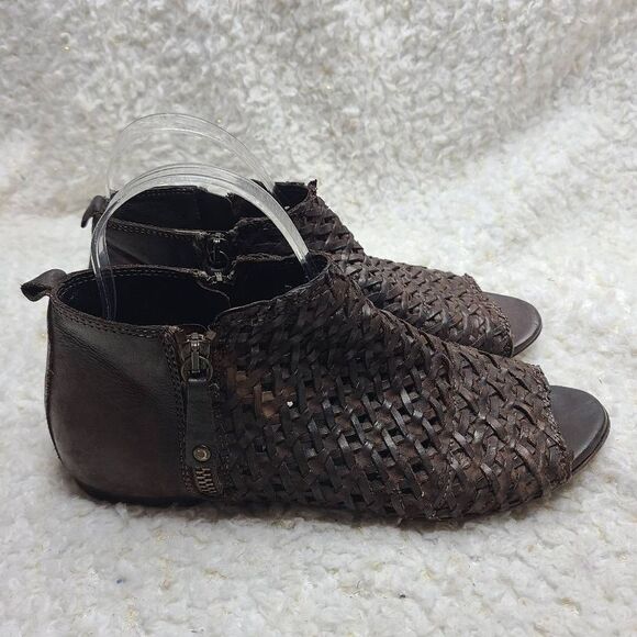 Sundance Asheville‎ Woven Leather Boho Peep-toe Booties sz 38 - Picture 1 of 8